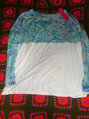 Lilly Pulitzer Aqua, Turquoise & Blue Printed Boatneck Top